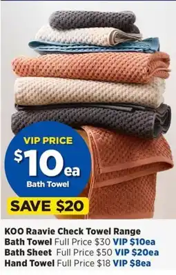 Spotlight KOO Raavie Check Towel Range offer