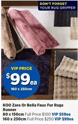 Spotlight KOO Zara Or Bella Faux Fur Rugs Runner offer