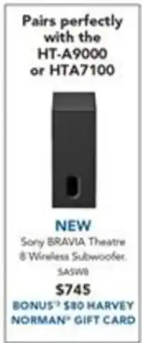 Harvey Norman Sony BRAVIA Theatre 8 Wireless Subwoofer offer