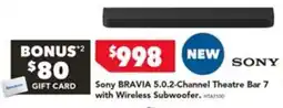 Harvey Norman Sony BRAVIA 5.0.2-Channel Theatre Bar 7 with Wireless Subwoofer offer