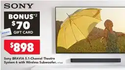 Harvey Norman Sony Bravia 5.1-Channel Theatre System 6 with Wireless Subwoofer offer