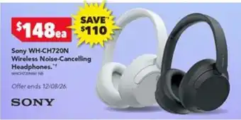 Harvey Norman Sony WH-CH720N Wireless Noise-Cancelling Headphones offer
