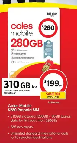 Coles Coles Mobile Prepaid SIM offer
