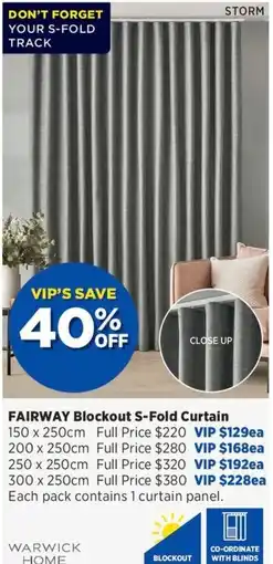 Spotlight Fairway Blockout S-Fold Curtain offer