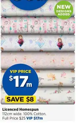 Spotlight Licenced Homespun offer