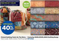 Spotlight Printed Quilting Fabric By The Metre Featuring WARLUKURLANGU Quilting Range offer