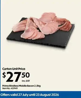 Primo Rindless Middle Bacon