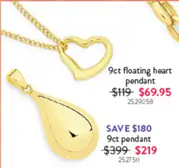 Goldmark 9ct floating heart pendant offer