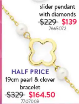 Goldmark 19cm pearl & clover bracelet offer