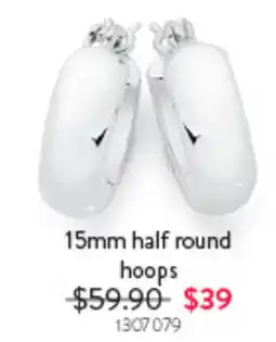 Goldmark 15mm half round hoops offer