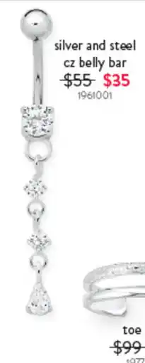 Goldmark silver and steel cz belly bar offer