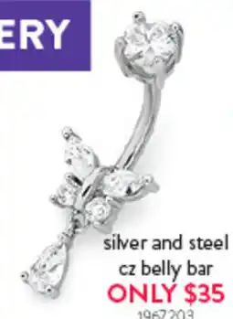 Goldmark silver and steel cz belly bar offer
