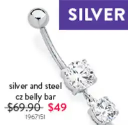 Goldmark silver and steel cz belly bar offer