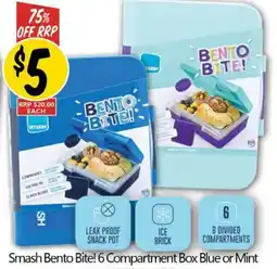 NQR Smash Bento Bite! 6 Compartment Box Blue or Mint offer