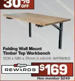 Repco Folding Wall Mount Timber Top Workbench offer