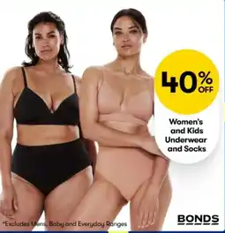 BIG W Bonds Women's and Kids Underwear and Socks offer