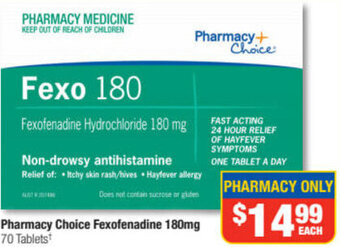 Direct Chemist Outlet Pharmacy Choice Fexofenadine 180mg offer