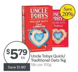 IGA Uncle Tobys Quick/Traditional Oats offer