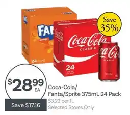 IGA Coca-Cola/Fanta/Sprite 375mL 24 Pack offer