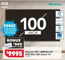 Harvey Norman Hisense 100" UR8SAU 4K" RGB Mini LED Smart TV. offer
