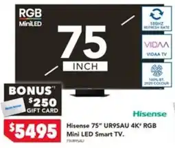 Harvey Norman Hisense 75" UR9SAU 4K" RGB Mini LED Smart TV offer