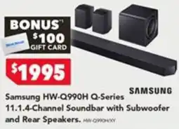 Harvey Norman Samsung HW-Q990H Q-Series 11.1.4-Channel Soundbar with Subwoofer and Rear Speakers offer
