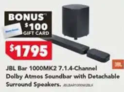 Harvey Norman JBL Bar 1000MK2 7.1.4-Channel Dolby Atmos Soundbar with Detachable Surround Speakers offer