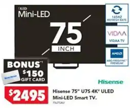 Harvey Norman Hisense 75" U7S 4K ULED Mini-LED Smart TV offer