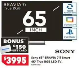 Harvey Norman Sony 65" BRAVIA 7 II Smart 4K True RGB LED TV offer
