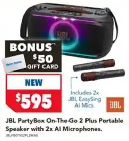 Harvey Norman JBL PartyBox On-The-Go 2 Plus Portable Speaker with 2x AI Microphones offer