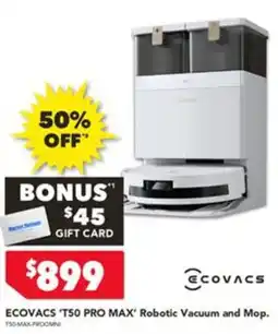 Harvey Norman EcoVacs 'T50 PRO MAX' Robotic Vacuum and Mop offer