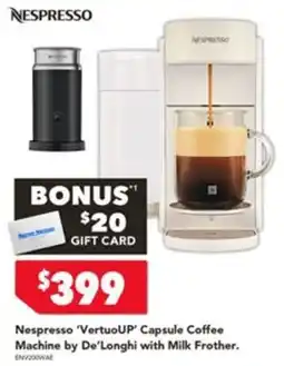Harvey Norman Nespresso 'VertuoUP' Capsule Coffee Machine by De'Longhi with Milk Frother offer