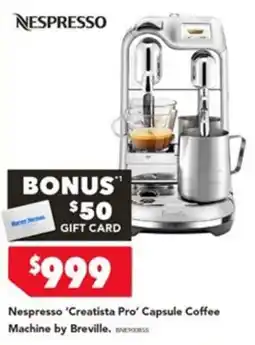Harvey Norman Nespresso 'Creatista Pro' Capsule Coffee Machine by Breville offer