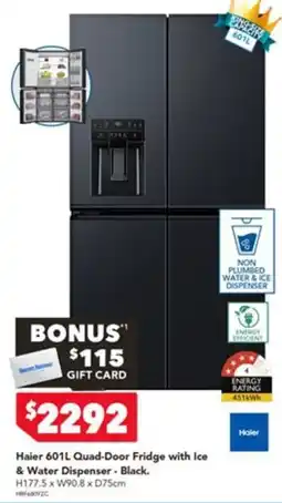 Harvey Norman Haier 601L Quad-Door Fridge with Ice & Water Dispenser - Black offer