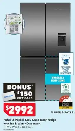 Harvey Norman Fisher & Paykel 538L Quad-Door Fridge with Ice & Water Dispenser offer