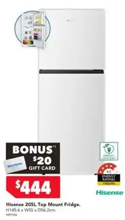 Harvey Norman Hisense 205L Top Mount Fridge offer