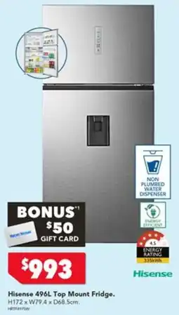 Harvey Norman Hisense 496L Top Mount Fridge offer