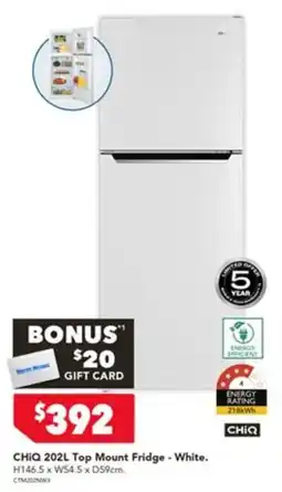 Harvey Norman ChiQ 202L Top Mount Fridge - White offer