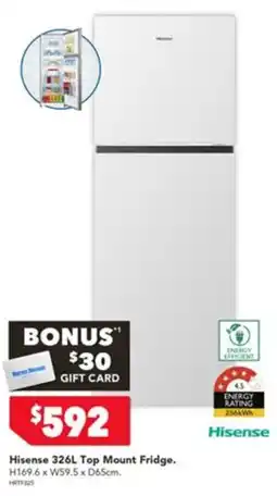 Harvey Norman Hisense 326L Top Mount Fridge offer