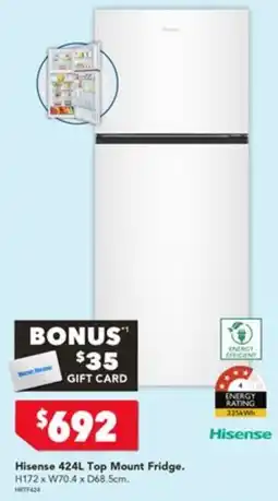 Harvey Norman Hisense 424L Top Mount Fridge offer