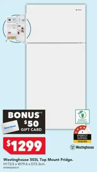 Westinghouse 503L Top Mount Fridge
