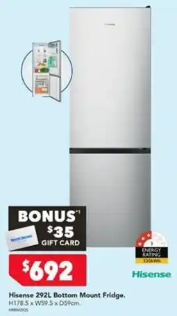 Harvey Norman Hisense 292L Bottom Mount Fridge offer