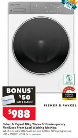 Harvey Norman Fisher & Paykel 10kg 'Series 5' Contemporary FlexiDose Front Load Washing Machine offer
