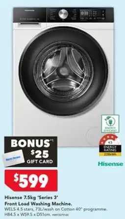 Harvey Norman Hisense 7.5kg 'Series 3' Front Load Washing Machine offer