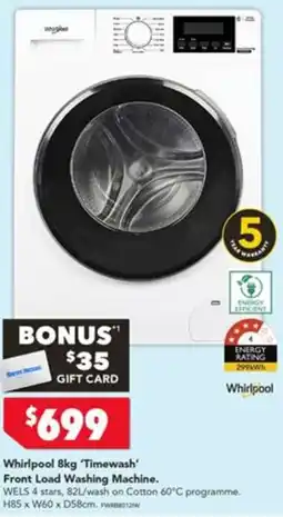 Harvey Norman Whirlpool 8kg 'Timewash' Front Load Washing Machine offer