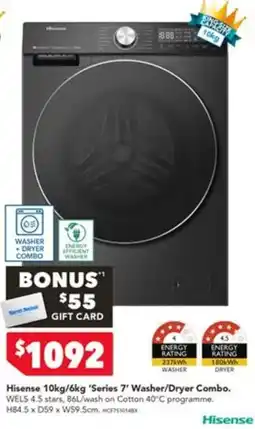 Harvey Norman Hisense 10kg/6kg 'Series 7' Washer/Dryer Combo offer