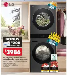 Harvey Norman LG 19kg/10kg 2026 WashTower Stacked Washer Dryer - Black Steel offer