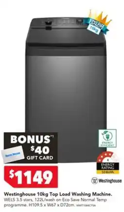 Harvey Norman Westinghouse 10kg Top Load Washing Machine offer