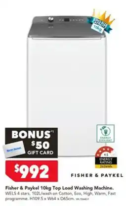 Harvey Norman Fisher & Paykel 10kg Top Load Washing Machine offer