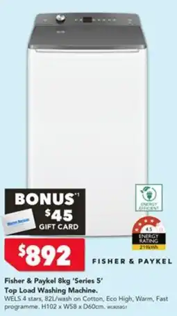 Harvey Norman Fisher & Paykel 8kg 'Series 5' Top Load Washing Machine offer